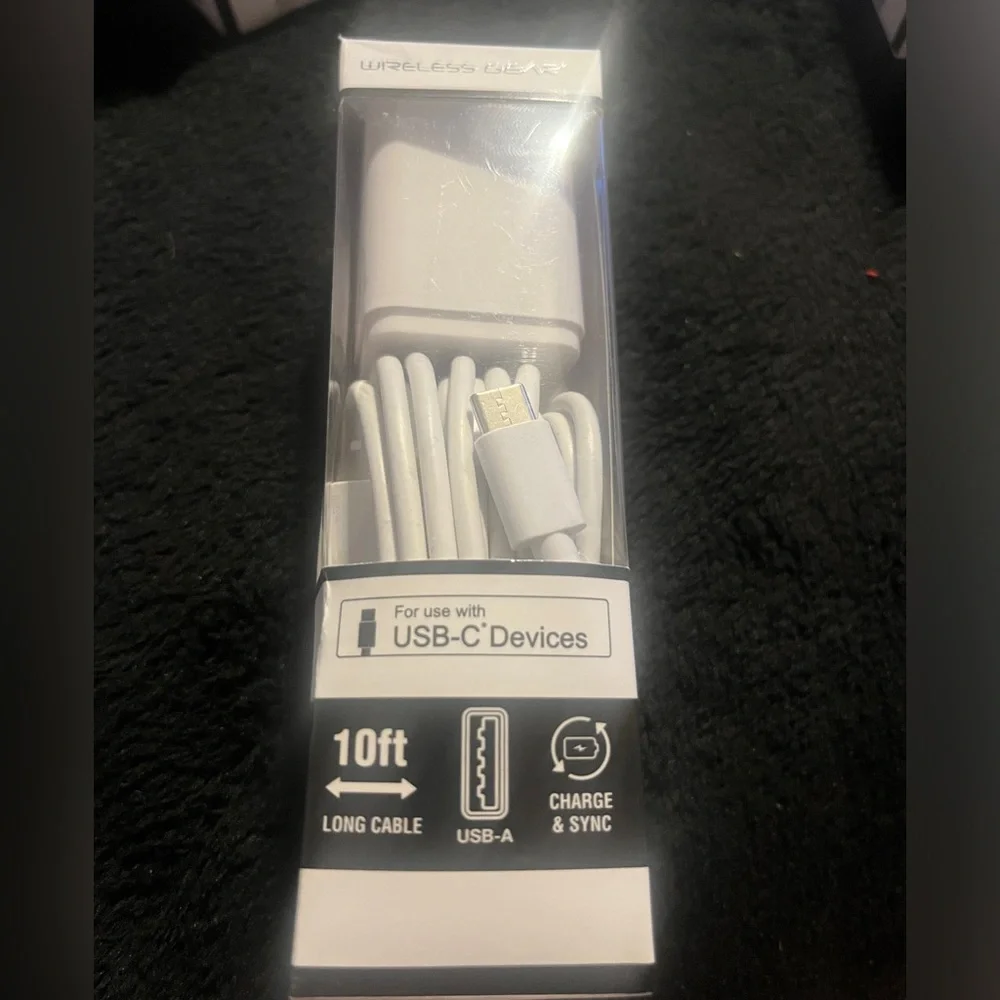 Wireless Gear Micro USB-C Devices ( 10’ cable and Wall charger ) White